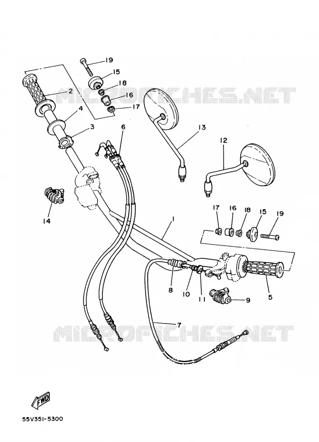 GUIDON ET CABLES Yamaha MOTO 350 1988 XT  XT350'88