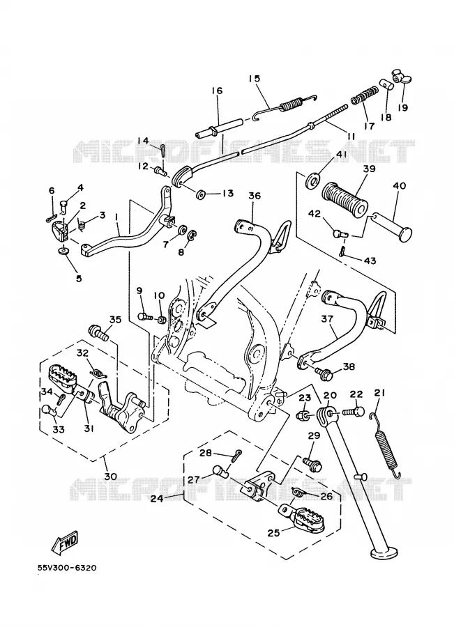 SUPPORT / REPOSE PIEDS Yamaha MOTO 350 1988 XT  XT350'88