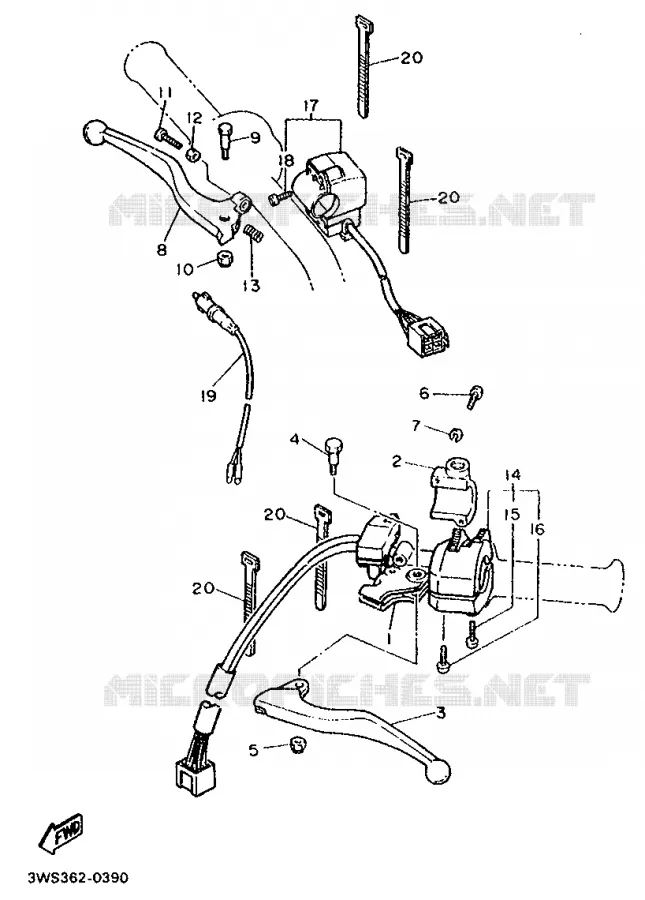 COMMODO / LEVIER Yamaha MOTO 500 1992 XTE  XT500E