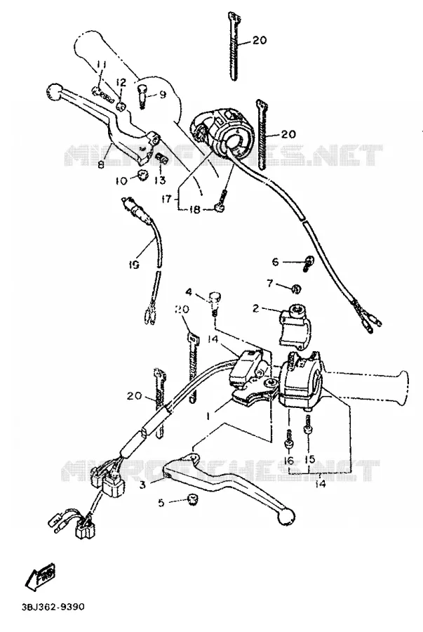 COMMODO / LEVIER Yamaha MOTO 500 1989 XT  XT500T