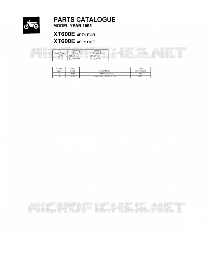 * CATALOG PREFACE * Yamaha MOTO 600 1995 XTE  XT600E