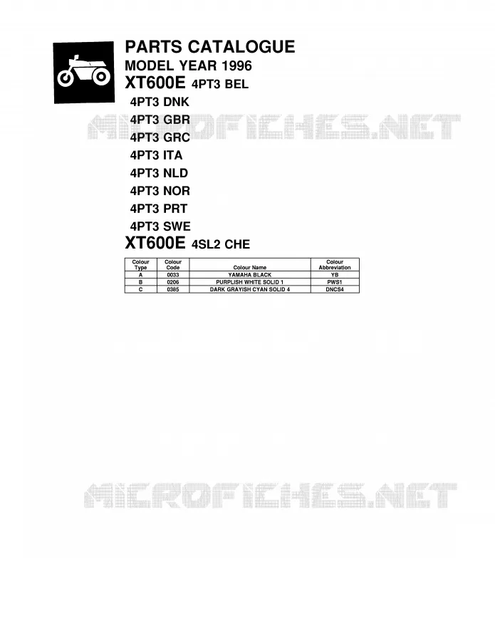 * CATALOG PREFACE * Yamaha MOTO 600 1996 XTE  XT600E
