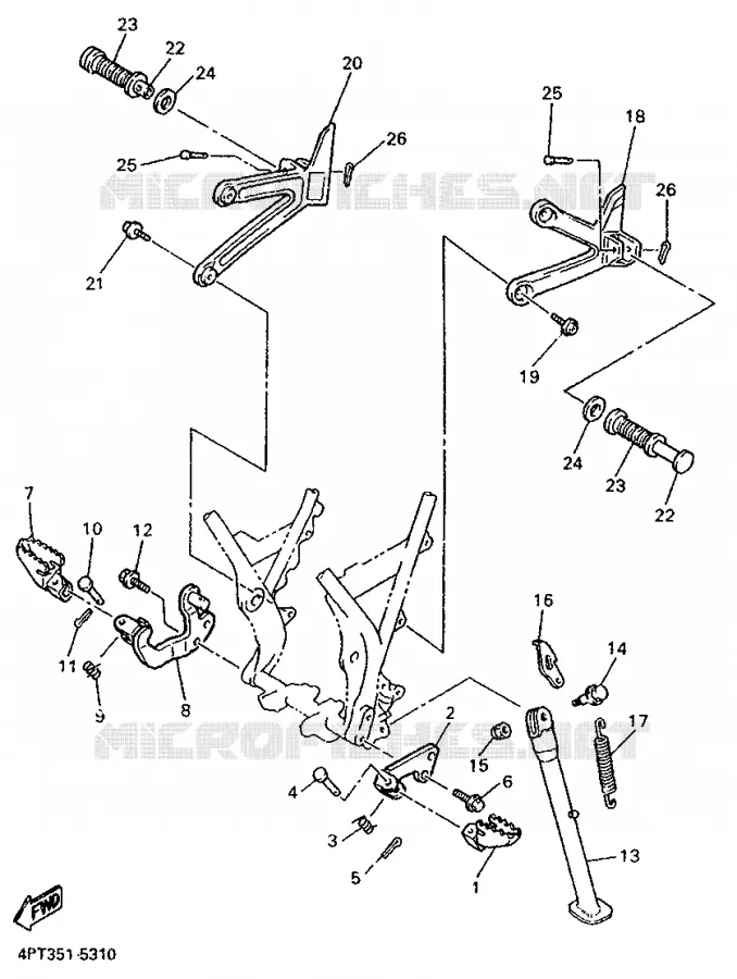 SUPPORT / REPOSE PIEDS Yamaha MOTO 600 1998 XTE  XT600E