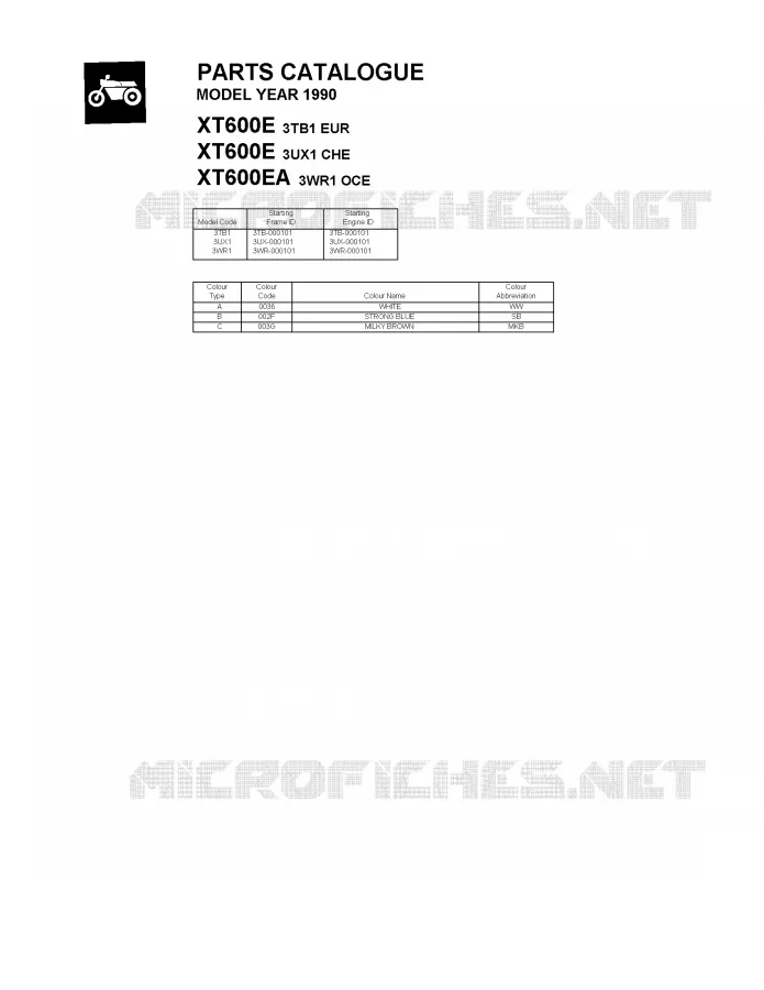 * CATALOG PREFACE * Yamaha MOTO 600 1990 XTE  XT600EA