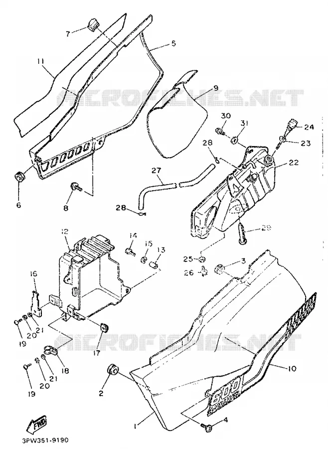 COUVERCLE LATERAL Yamaha MOTO 600 1989 XT  XT600N (20.OKW)