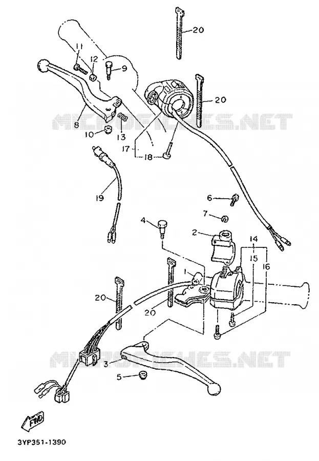 COMMODO / LEVIER Yamaha MOTO 600 1991 XT  XT600N (20KW)