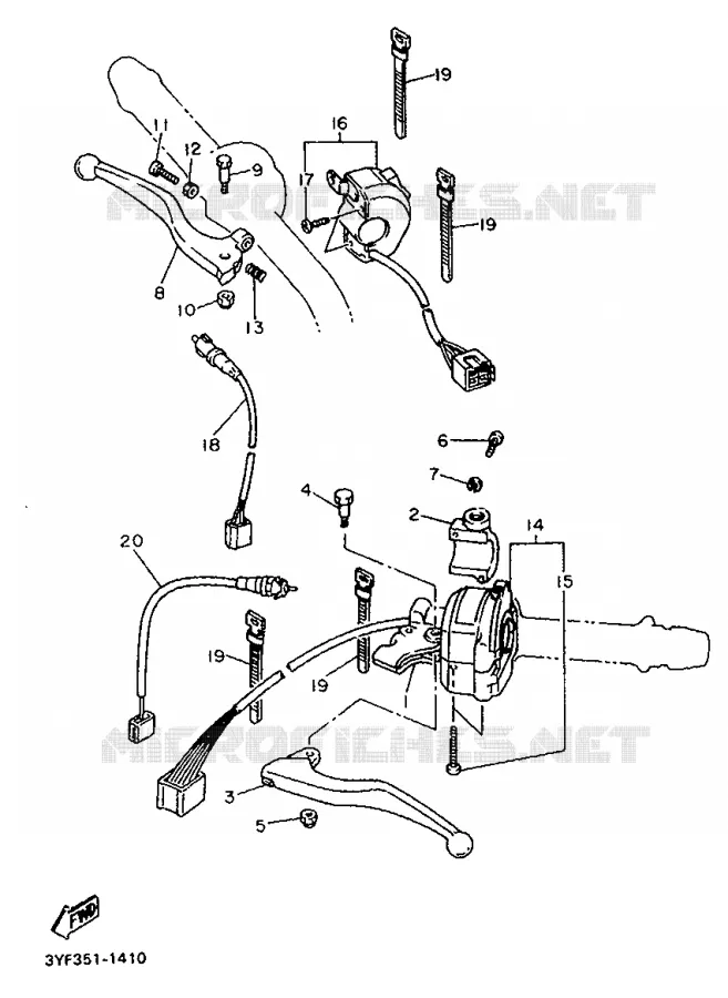 COMMODO / LEVIER Yamaha MOTO 660 1992 TENERE  XTZ660