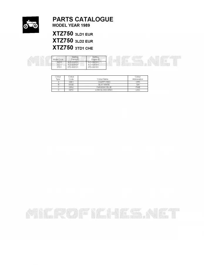 * CATALOG PREFACE * Yamaha MOTO 750 1989 SUPERTENERE  XTZ750