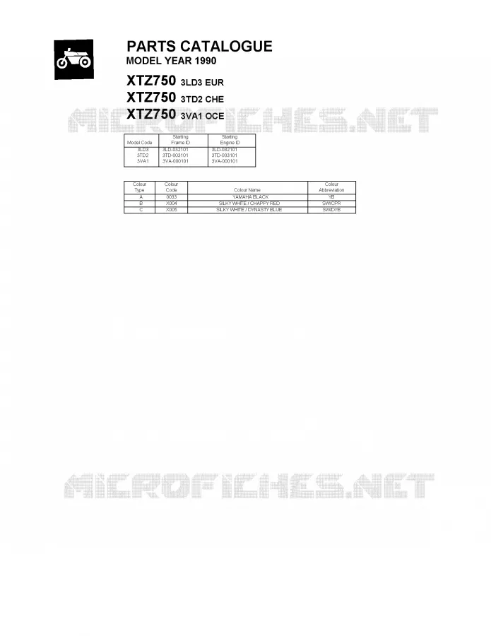 * CATALOG PREFACE * Yamaha MOTO 750 1990 SUPERTENERE  XTZ750