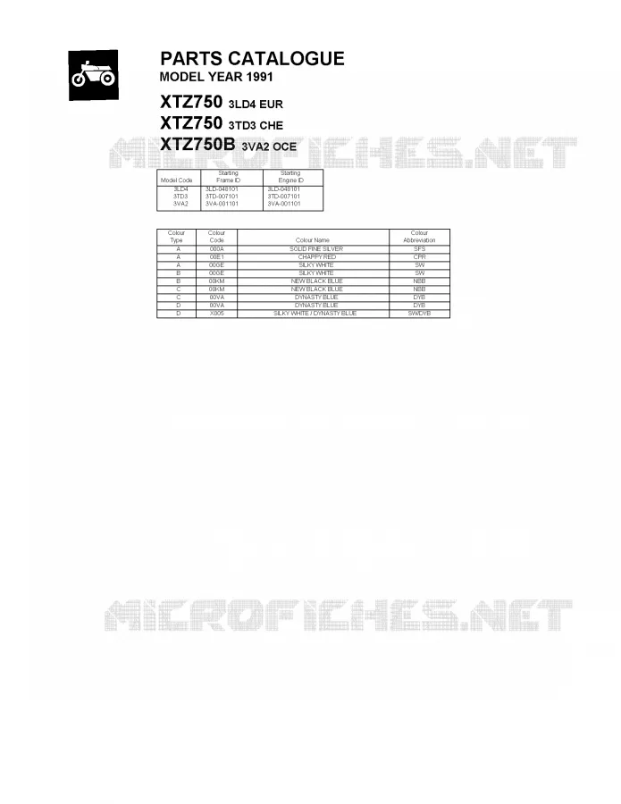 * CATALOG PREFACE * Yamaha MOTO 750 1991 SUPERTENERE  XTZ750
