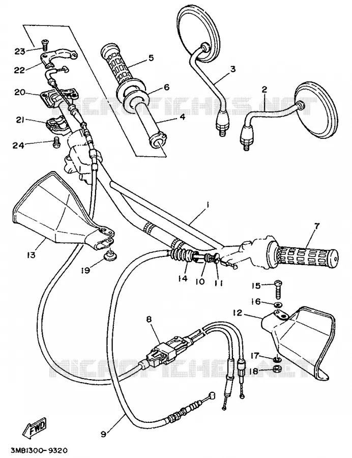 GUIDON ET CABLES Yamaha MOTO 125 1993 DTE  DT125E