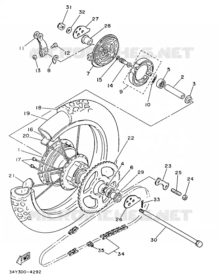 ROUE ARRIERE Yamaha MOTO 125 1987 DTLC  DT125LC