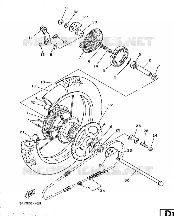 ROUE ARRIERE Yamaha MOTO 125 1987 DTLC  DT125LC