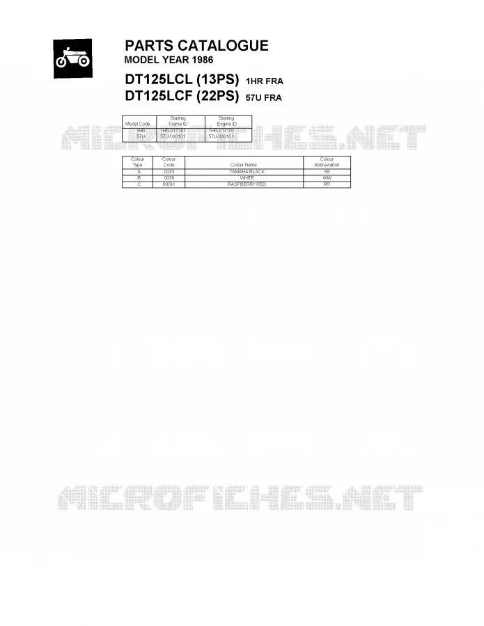 * CATALOG PREFACE * Yamaha MOTO 125 1986 DTLC  DT125LCF (22PS)
