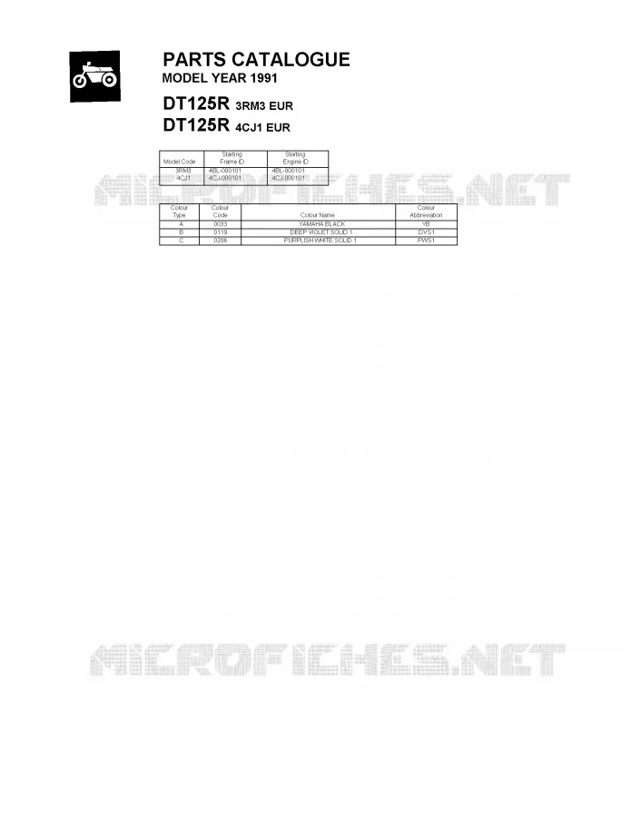 * CATALOG PREFACE * Yamaha MOTO 125 1991 DTR  DT125R