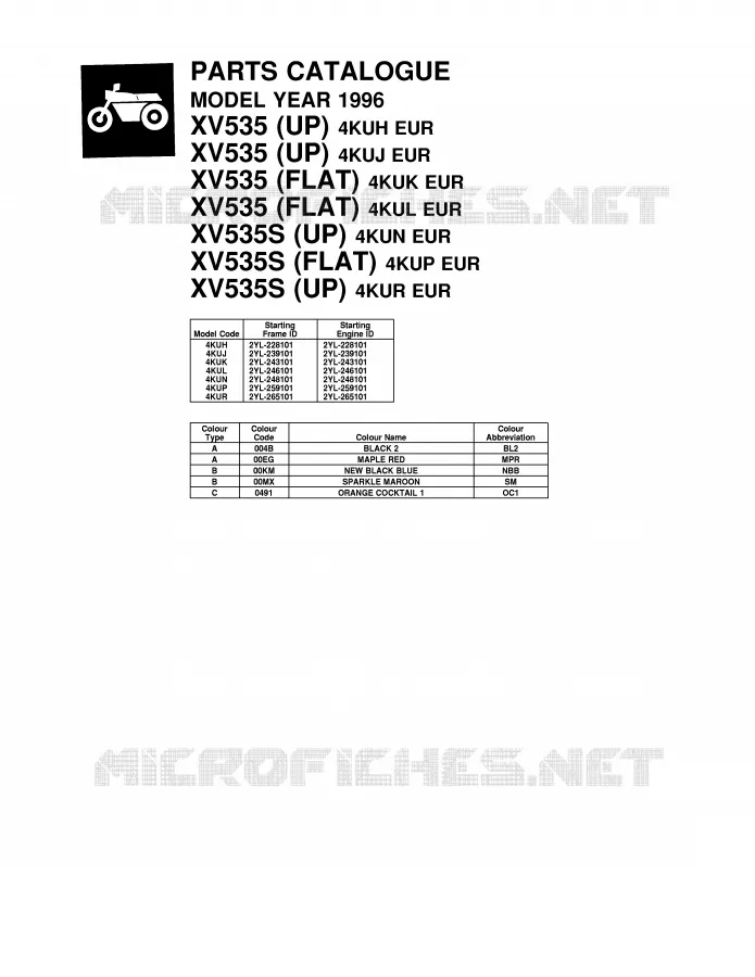 * CATALOG PREFACE * Yamaha MOTO 535 1996 VIRAGO  XV535 (FLAT)