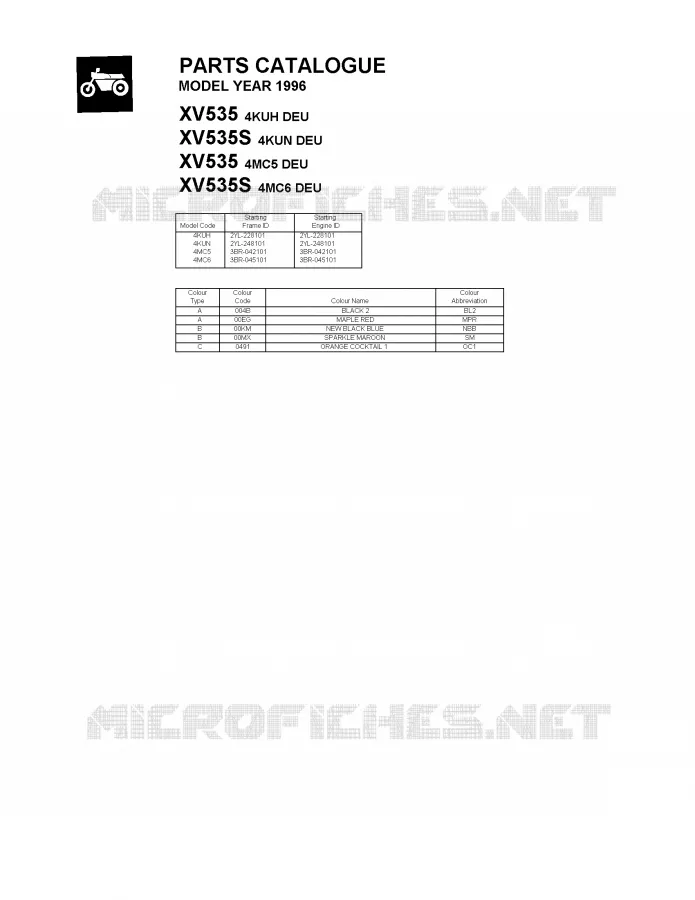 * CATALOG PREFACE * Yamaha MOTO 535 1996 VIRAGO  XV535S