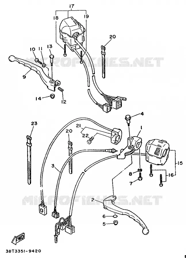 COMMODO / LEVIER - GUIDON PLAT Yamaha MOTO 535 1997 VIRAGO  XV535S