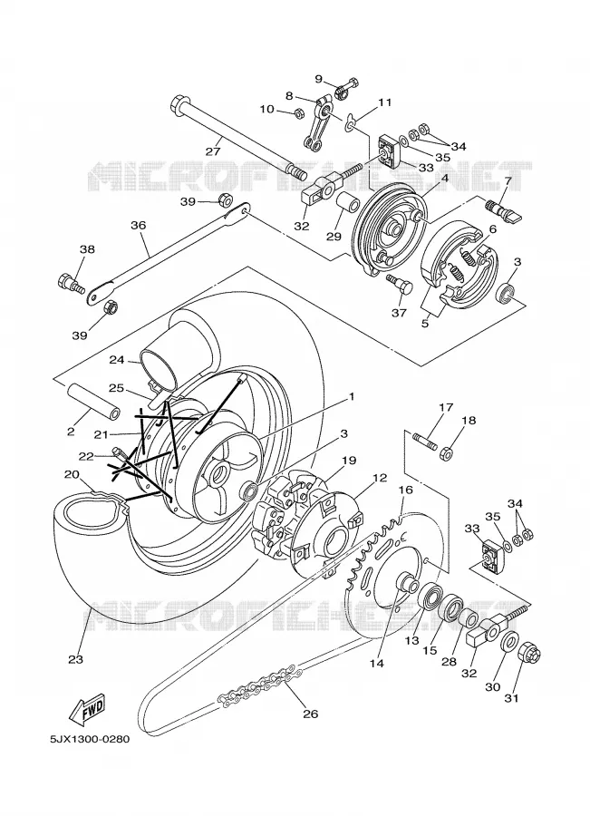 ROUE ARRIERE Yamaha MOTO 125 2000 DRAGSTAR  XVS125