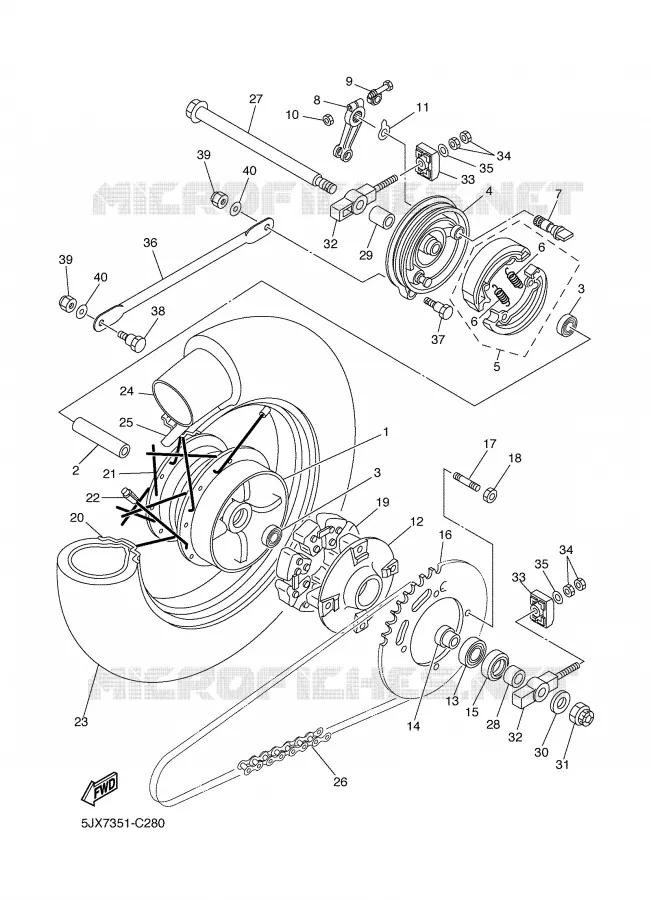 ROUE ARRIERE Yamaha MOTO 125 2004 DRAGSTAR  XVS125