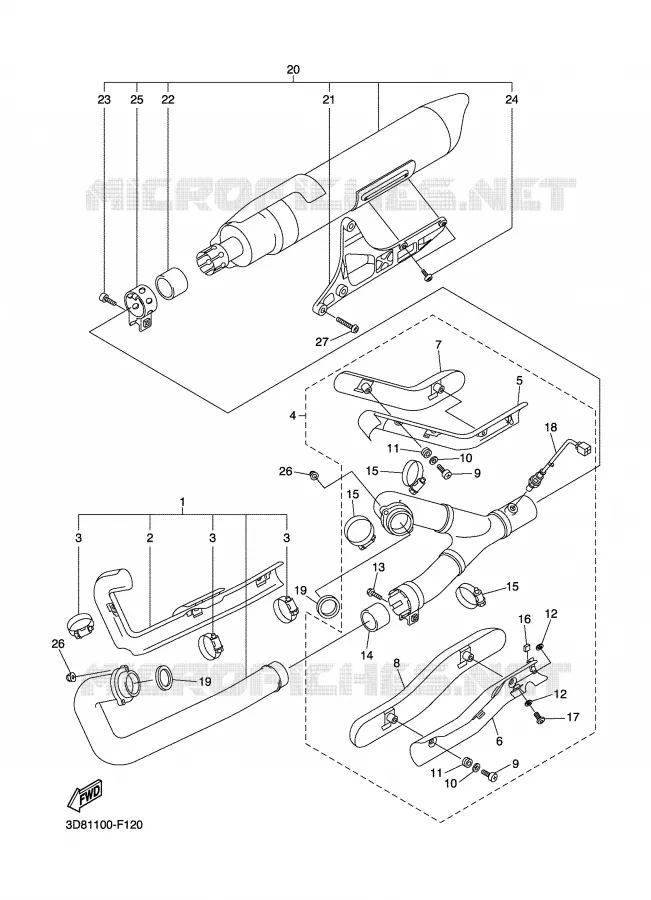 ECHAPPEMENT Yamaha MOTO 1300 2008 MIDNIGHT STAR  XVS1300A MIDNIGHT STAR