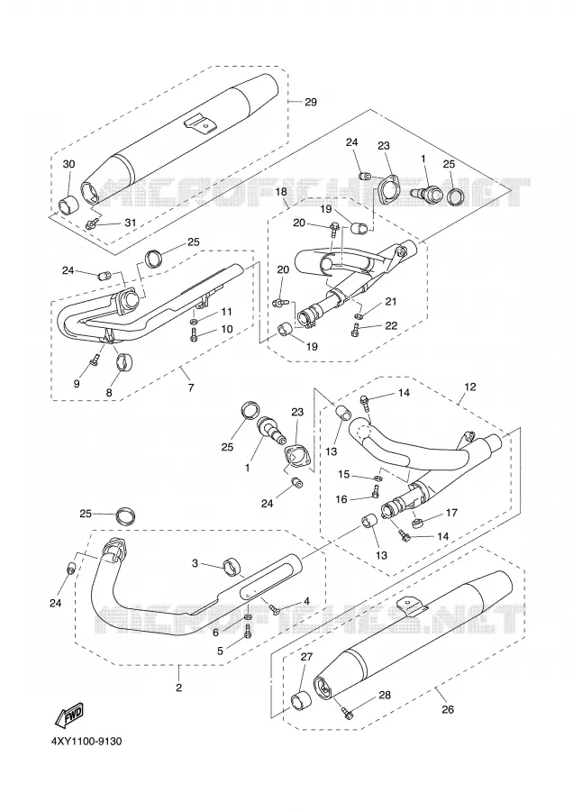 ECHAPPEMENT Yamaha MOTO 1300 1999 ROYALSTAR  XVZ13TF