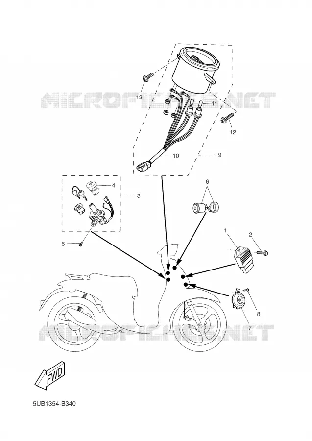 PARTIE ELECTRIQUE 1 Yamaha SCOOTER 50 2002 FLIPPER  YH50