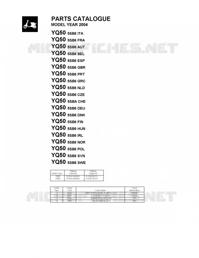 * CATALOG PREFACE * Yamaha SCOOTER 50 2004 AEROX  YQ50