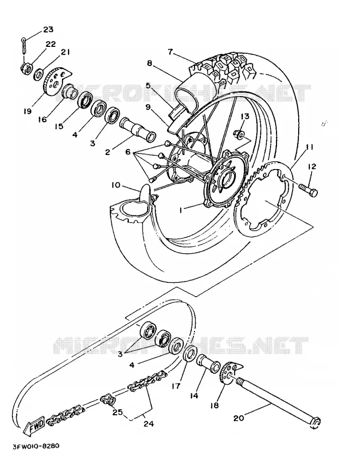 ROUE ARRIERE Yamaha MOTO 200 1988 DTR  DT200R