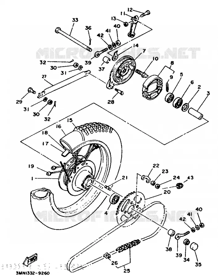 ROUE ARRIERE Yamaha MOTO 50 1995 DTR  DT50R