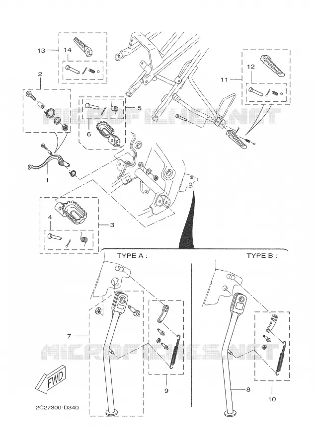 SUPPORT / REPOSE PIEDS Yamaha MOTO 50 2006 DTR  DT50R