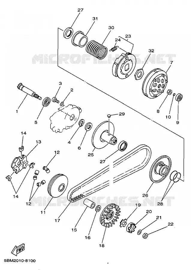 EMBRAYAGE DE DEMARREUR Yamaha SCOOTER 50 1998 Autres modeles  YV50