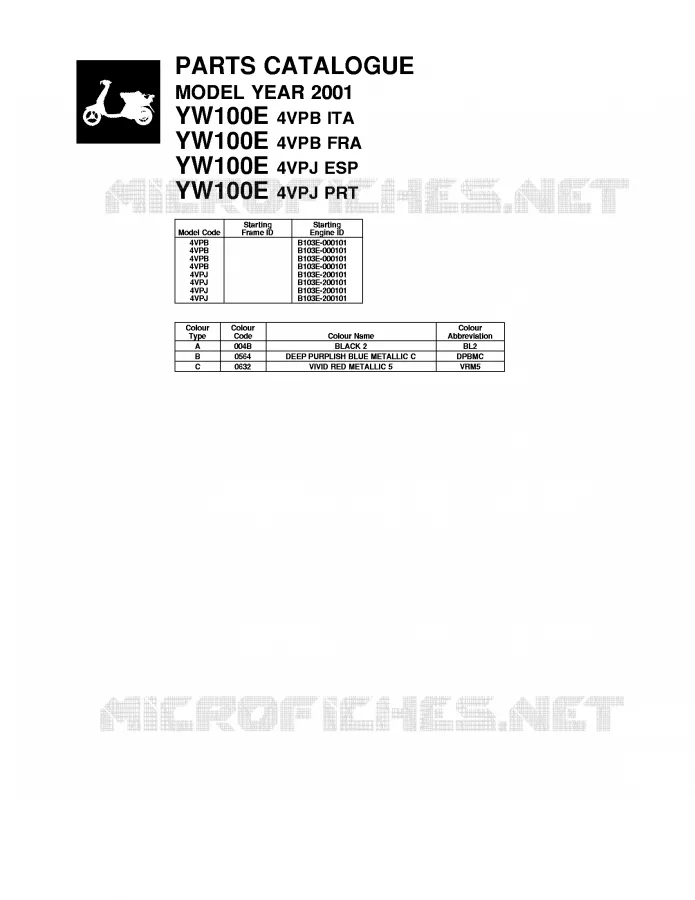 * CATALOG PREFACE * Yamaha SCOOTER 100 2001 BOOSTER  YW100E