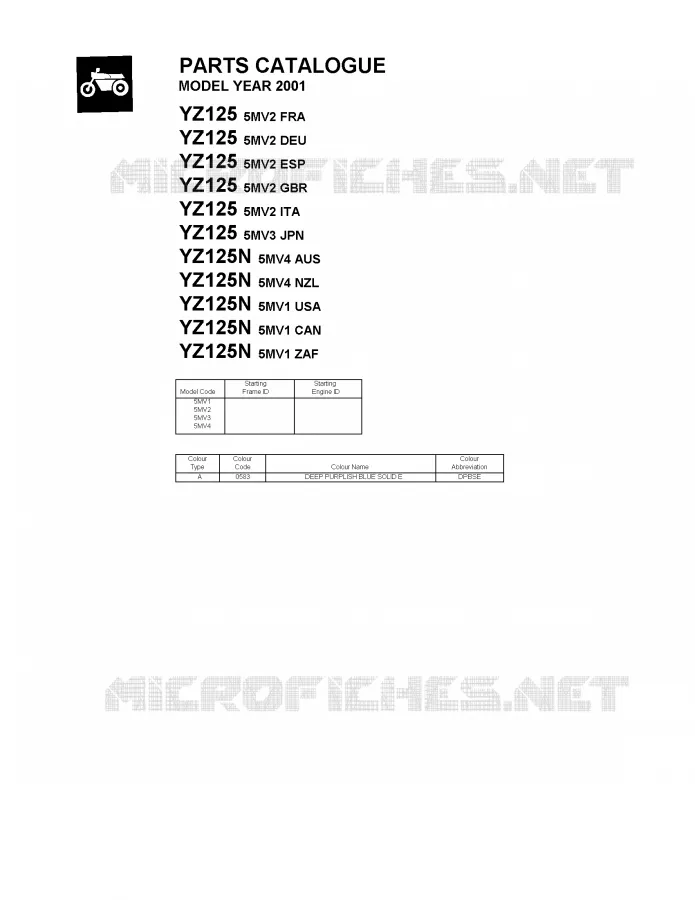 * CATALOG PREFACE * Yamaha MOTO 125 2001 YZ  YZ125N