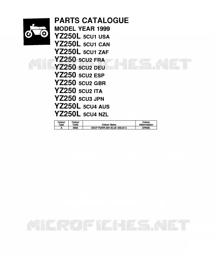 * CATALOG PREFACE * Yamaha MOTO 250 1999 YZ  YZ250