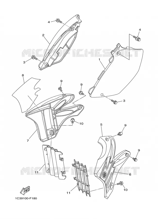 COUVERCLE LATERAL Yamaha MOTO 250 2007 YZ  YZ250