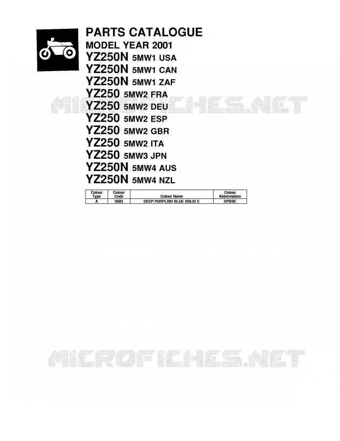 * CATALOG PREFACE * Yamaha MOTO 250 2001 YZ  YZ250N