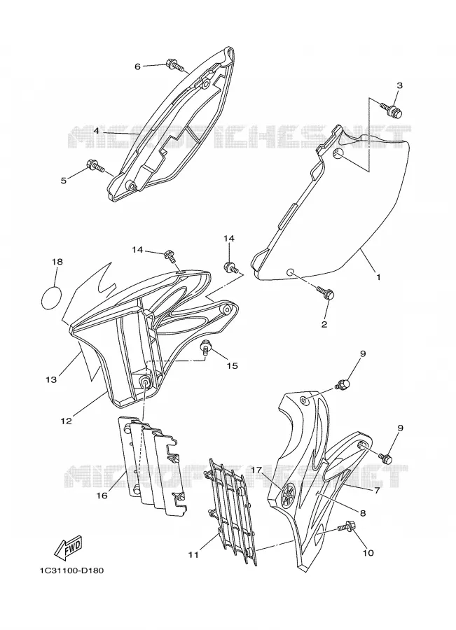 COUVERCLE LATERAL Yamaha MOTO 250 2005 YZ  YZ250