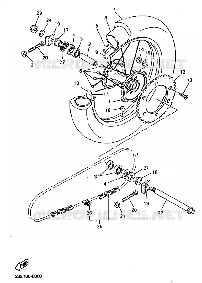 ROUE ARRIERE Yamaha MOTO 400 1998 YZF  YZ400F