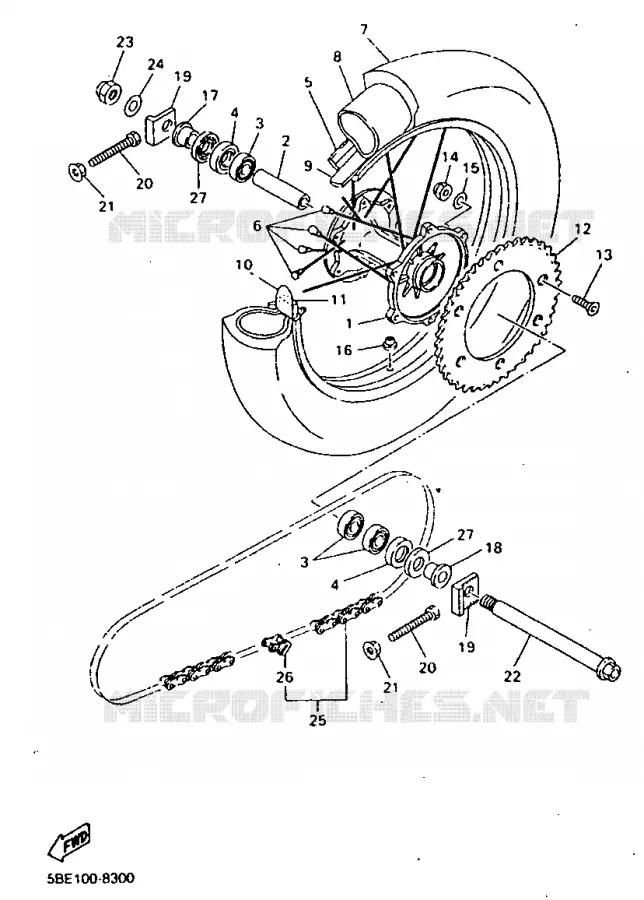 ROUE ARRIERE Yamaha MOTO 400 1998 YZF  YZ400F