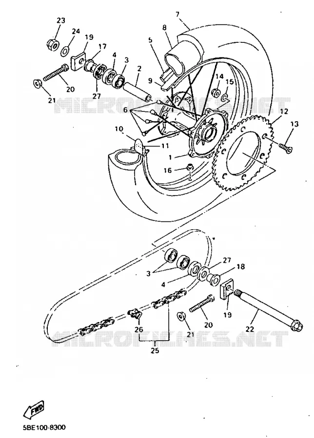 ROUE ARRIERE Yamaha MOTO 400 1998 YZF  YZ400F