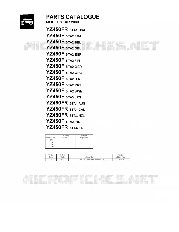 * CATALOG PREFACE * Yamaha MOTO 450 2003 YZF  YZ450FR