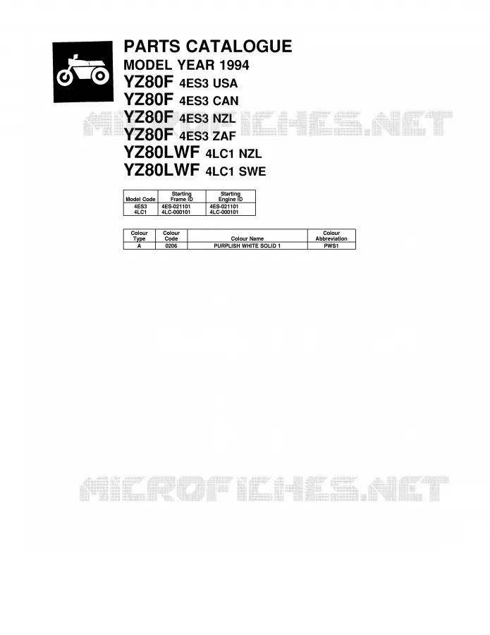 * CATALOG PREFACE * Yamaha MOTO 80 1994 YZ  YZ80F
