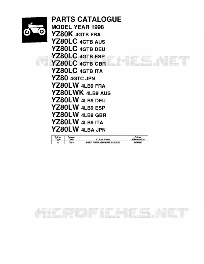 * CATALOG PREFACE * Yamaha MOTO 80 1998 YZ  YZ80LC