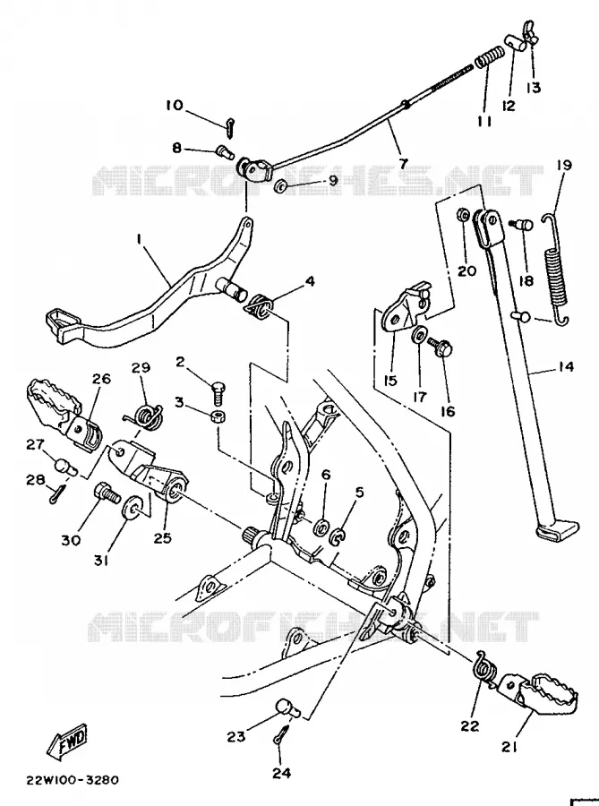 SUPPORT / REPOSE PIEDS Yamaha MOTO 80 1990 YZ  YZ80LC/YZ80A