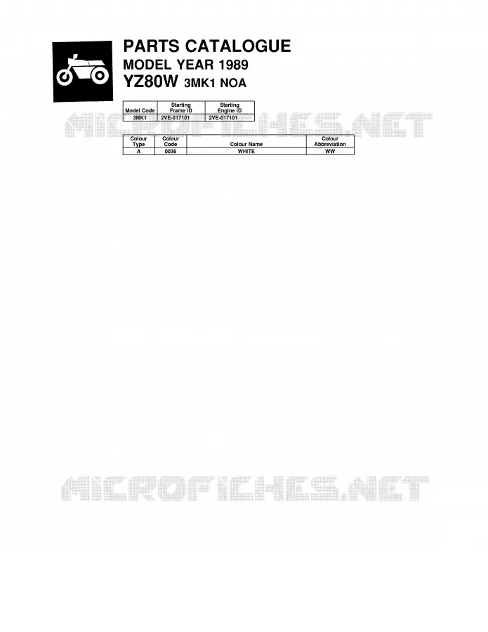 * CATALOG PREFACE * Yamaha MOTO 80 1989 YZ  YZ80W