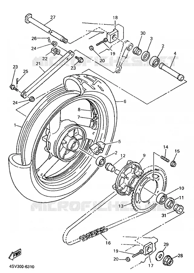ROUE ARRIERE Yamaha MOTO 1000 1996 THUNDERACE  YZF1000R